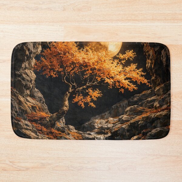 Item preview, Golden Moon and Autumn Tree in Cave – Mystical Fantasy Nature Art Print designed and sold by Kaleidoscope Print.