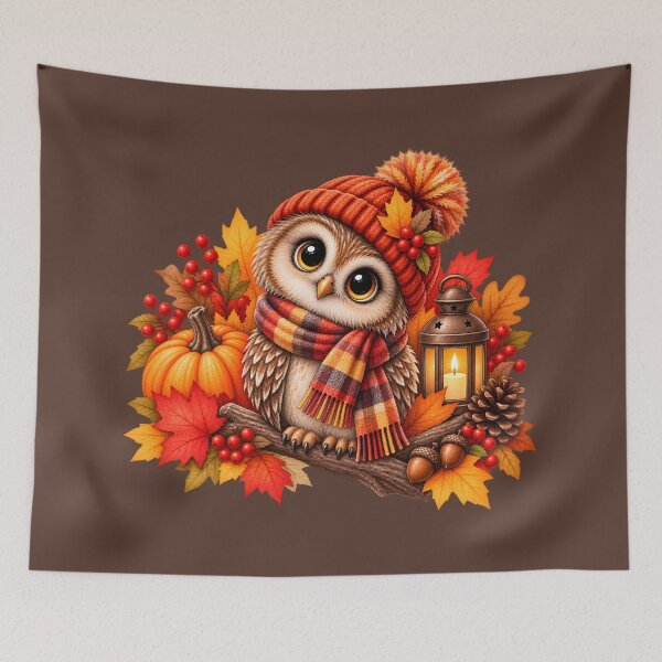 Item preview, Cozy Autumn Owl with Pumpkin and Lantern designed and sold by blankTeeShirt.
