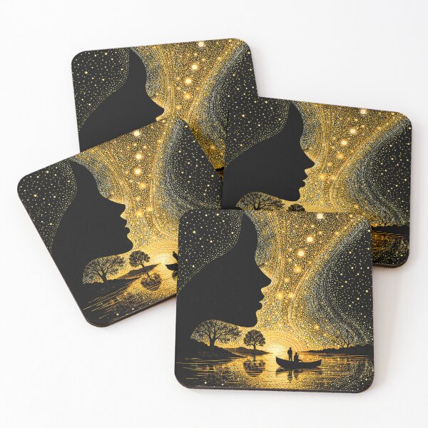 Item preview, Golden Woman Silhouette Under Starry Sky – Mystical Cosmic Fantasy Art Print designed and sold by Kaleidoscope Print.