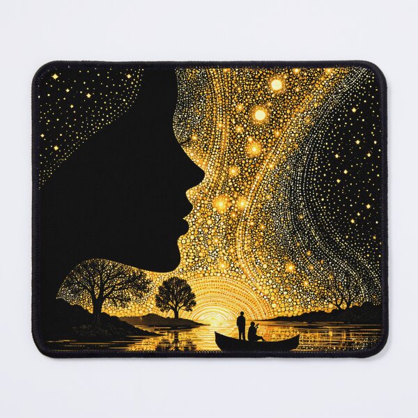 Item preview, Golden Woman Silhouette Under Starry Sky – Mystical Cosmic Fantasy Art Print designed and sold by Kaleidoscope Print.
