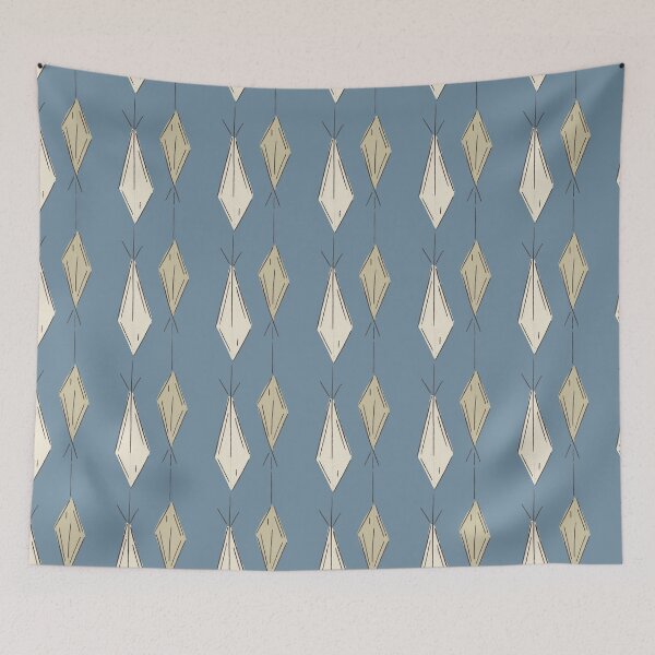 Item preview, A5 Hand Drawn Woven Fish Geometric Pattern - Dusty Blue Ivory designed and sold by MaddaMom.