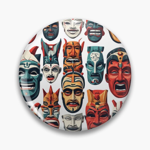 Item preview, Tribal Mask Faces – Colorful Folk Art designed and sold by Shivamartwark.