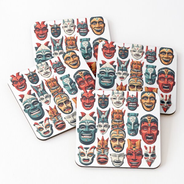Item preview, Tribal Mask Faces – Colorful Folk Art designed and sold by Shivamartwark.