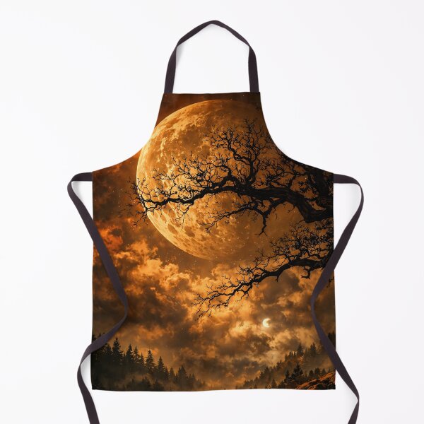 Item preview, Giant Golden Moon Over Dark Forest – Mystical Orange Night Landscape Art Print designed and sold by Kaleidoscope Print.