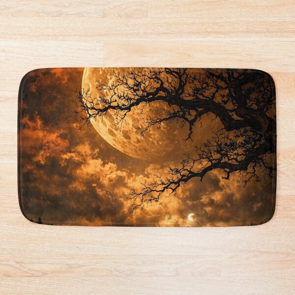 Item preview, Giant Golden Moon Over Dark Forest – Mystical Orange Night Landscape Art Print designed and sold by Kaleidoscope Print.