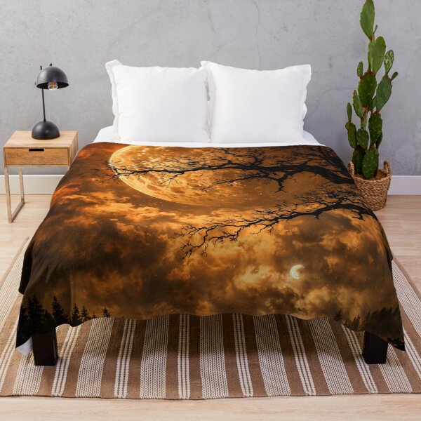 Item preview, Giant Golden Moon Over Dark Forest – Mystical Orange Night Landscape Art Print designed and sold by Kaleidoscope Print.