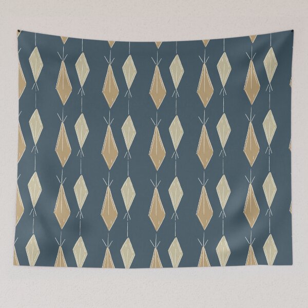 Item preview, A13 Hand Drawn Woven Fish Geometric Pattern - Deep Teal Camel designed and sold by MaddaMom.