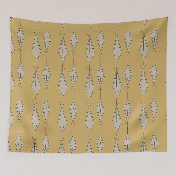 Item preview, A15 Hand Drawn Woven Fish Geometric Pattern - Mustard Gold Taupe designed and sold by MaddaMom.