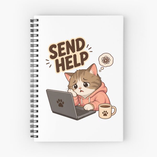Item preview, Send Help Funny Cat Working on Laptop Coffee designed and sold by SoyLamderma.