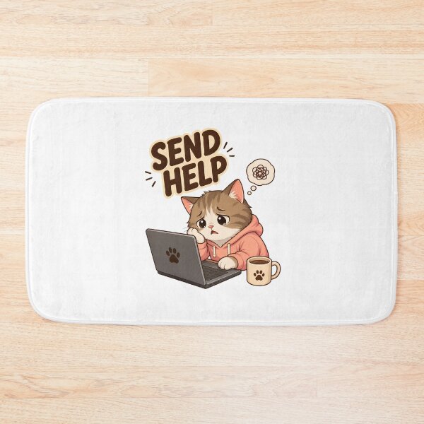 Item preview, Send Help Funny Cat Working on Laptop Coffee designed and sold by SoyLamderma.