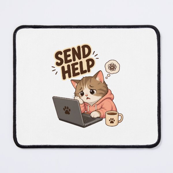 Item preview, Send Help Funny Cat Working on Laptop Coffee designed and sold by SoyLamderma.