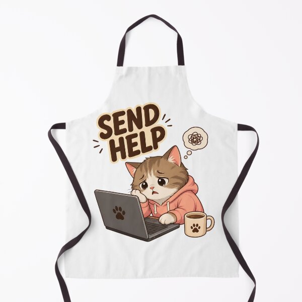 Item preview, Send Help Funny Cat Working on Laptop Coffee designed and sold by SoyLamderma.