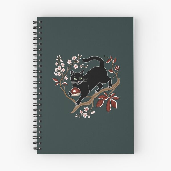 Item preview, Black Cat Cottagecore with Chestnut and Cherry Blossom Folk Art designed and sold by LeshanArt.