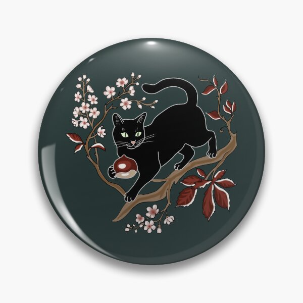 Item preview, Black Cat Cottagecore with Chestnut and Cherry Blossom Folk Art designed and sold by LeshanArt.