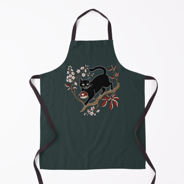 Item preview, Black Cat Cottagecore with Chestnut and Cherry Blossom Folk Art designed and sold by LeshanArt.