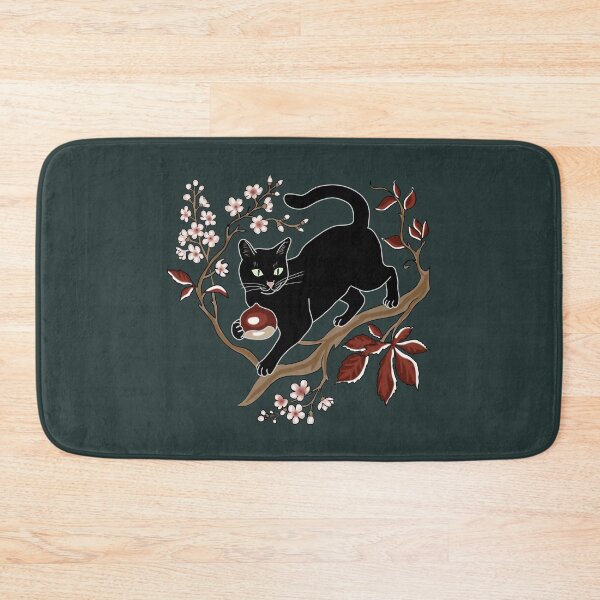 Item preview, Black Cat Cottagecore with Chestnut and Cherry Blossom Folk Art designed and sold by LeshanArt.