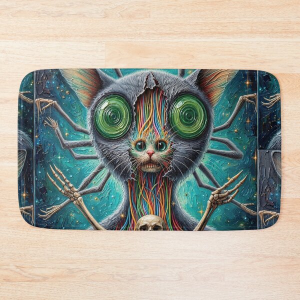 Item preview, Surreal Cat Creature Multi-Eyes Colored Wires Skull Art designed and sold by LujziWorld.
