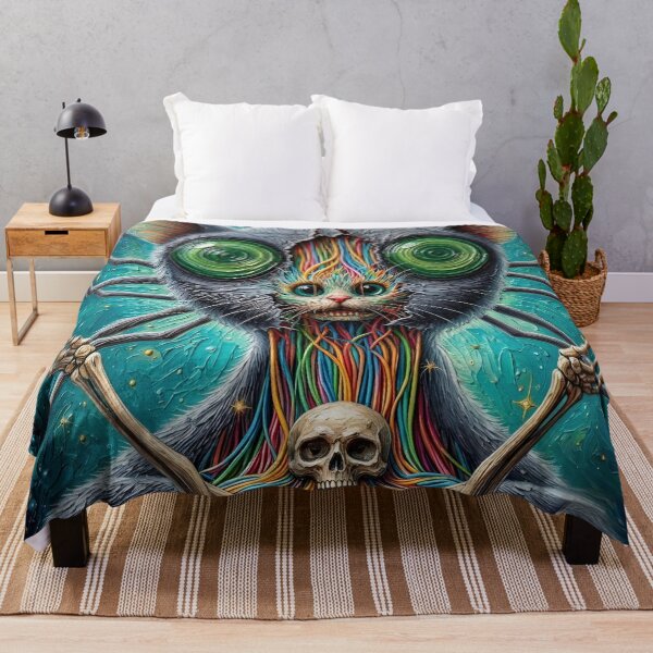 Item preview, Surreal Cat Creature Multi-Eyes Colored Wires Skull Art designed and sold by LujziWorld.