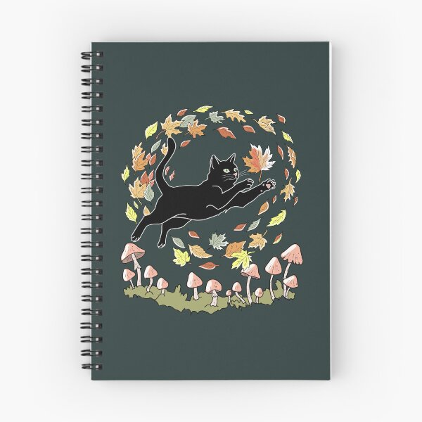 Item preview, Black Cat Leaves and Mushrooms Autumn Cottagecore Goblincore Graphic designed and sold by LeshanArt.