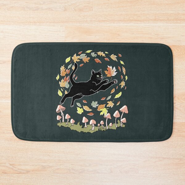 Item preview, Black Cat Leaves and Mushrooms Autumn Cottagecore Goblincore Graphic designed and sold by LeshanArt.