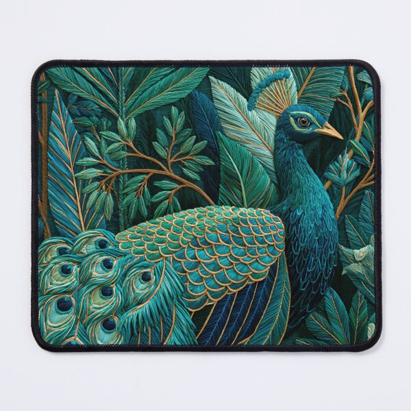 Item preview, Maximalist Embroidery Peacock Birds Green Paradise designed and sold by artsandsoul.