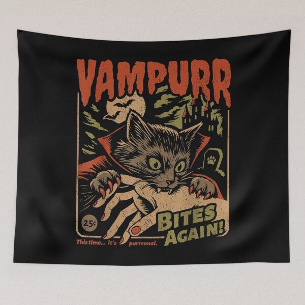 Item preview, Vampurr Bites Again Funny Cat Halloween Vintage designed and sold by Stivaktis Art Daily.