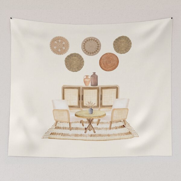 Item preview, Boho Rattan Furniture and Woven Basket Wall Gallery Interior Art designed and sold by HBBS DESIGNS.