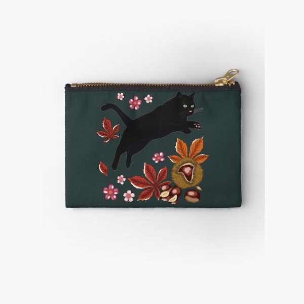 Item preview, Black Cat Autumn Chestnuts Cottagecore Botanical Art designed and sold by LeshanArt.