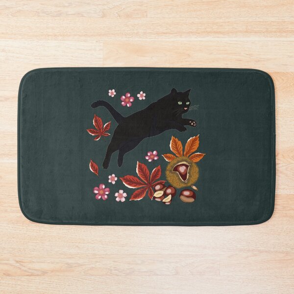Item preview, Black Cat Autumn Chestnuts Cottagecore Botanical Art designed and sold by LeshanArt.