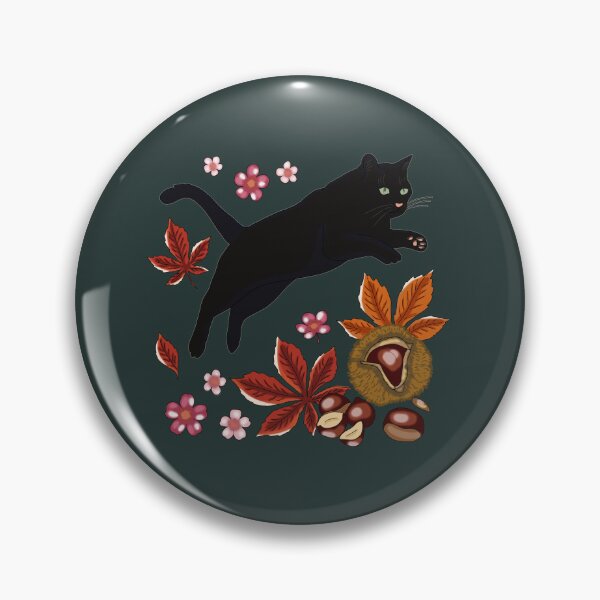 Item preview, Black Cat Autumn Chestnuts Cottagecore Botanical Art designed and sold by LeshanArt.