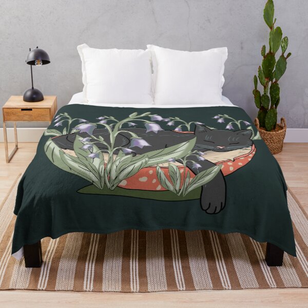 Item preview, Cottagecore Black Cat Sleeping on Fly Agaric Mushroom Goblincore Aesthetic designed and sold by LeshanArt.