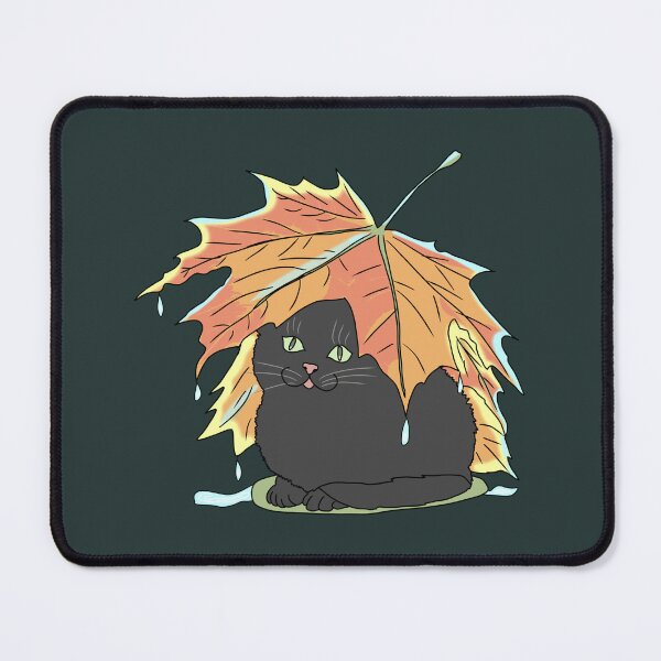 Item preview, Black Cat Under Autumn Leaf Umbrella | Fall Rainy Day Cottagecore Art designed and sold by LeshanArt.