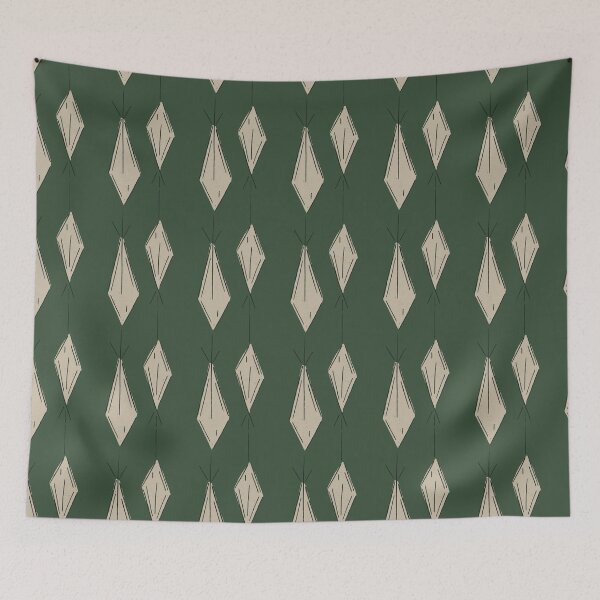 Item preview, A22 Hand Drawn Woven Fish Geometric Pattern - Forest Dark Green Taupe designed and sold by MaddaMom.