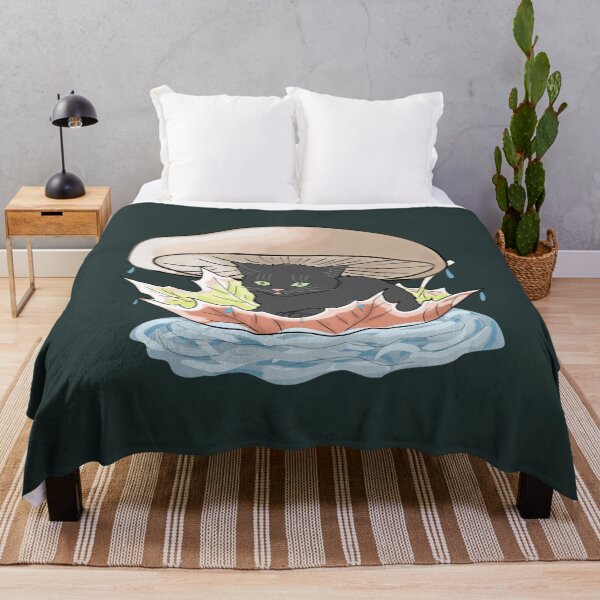 Item preview, Cat Under Mushroom in Rain Hand Drawn Cottagecore Kitten designed and sold by LeshanArt.