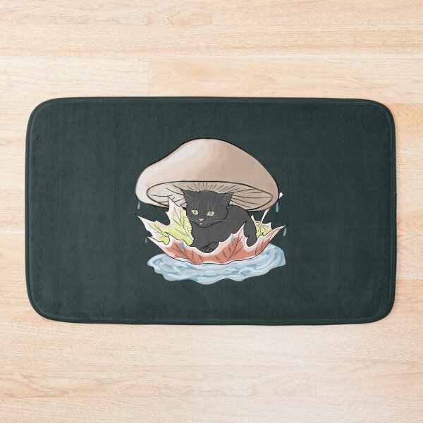Item preview, Cat Under Mushroom in Rain Hand Drawn Cottagecore Kitten designed and sold by LeshanArt.