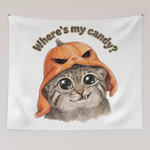 Item preview, Funny Halloween Pallas Cat Wheres My Candy Watercolor designed and sold by PawtopiaArt.