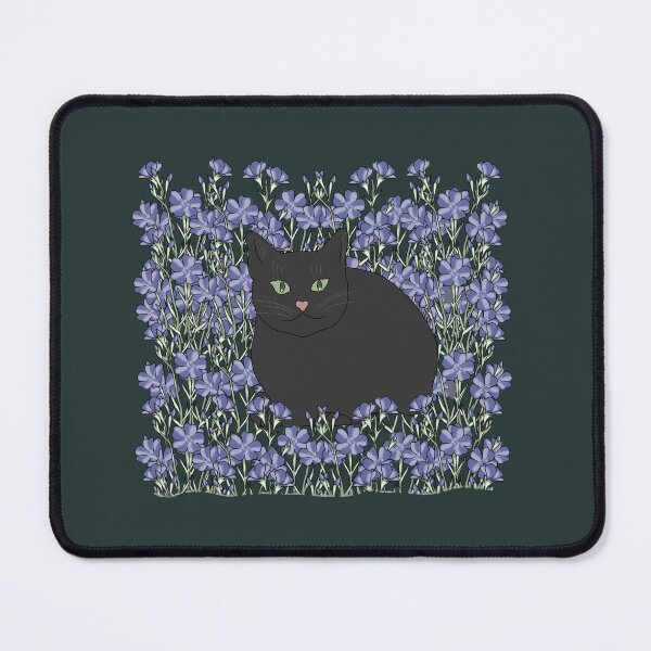 Item preview, Black Cat in Purple Flax Flowers Cottagecore Aesthetic designed and sold by LeshanArt.