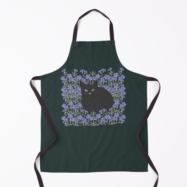 Item preview, Black Cat in Purple Flax Flowers Cottagecore Aesthetic designed and sold by LeshanArt.