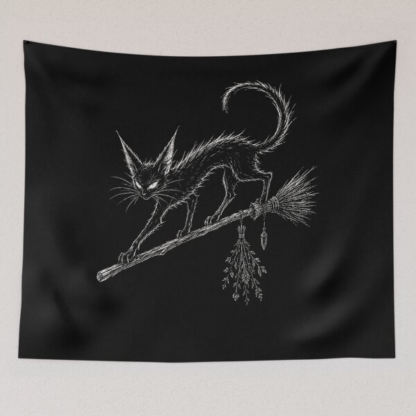 Item preview, Cat Black Witch Goth Witchcraft Broomstick Pagan Grunge Alt designed and sold by JaredDeShop.