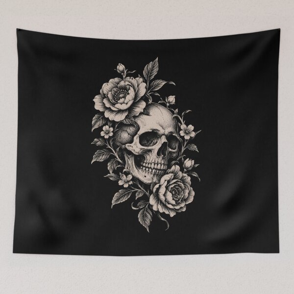 Item preview, Vintage Skull and Flowers – Retro Gothic Floral Tattoo Art designed and sold by Lyannaadesign.