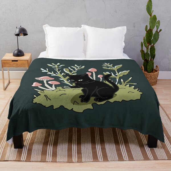 Item preview, Black Cat in Mushroom Forest Art Print Goblincore Aesthetic designed and sold by LeshanArt.