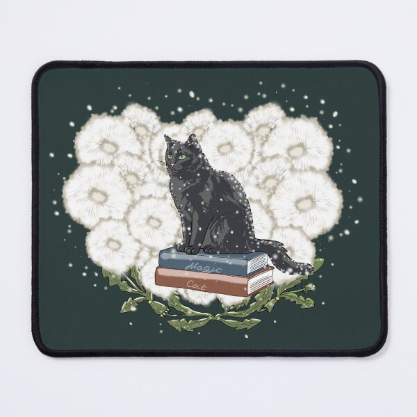 Item preview, Magic Cat Cottagecore Dandelion Art - Celestial Black Cat & Vintage Books designed and sold by LeshanArt.