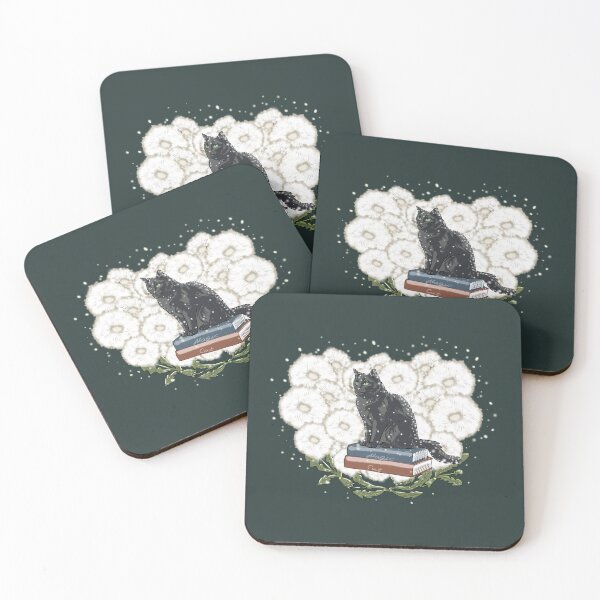 Item preview, Magic Cat Cottagecore Dandelion Art - Celestial Black Cat & Vintage Books designed and sold by LeshanArt.