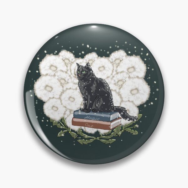 Item preview, Magic Cat Cottagecore Dandelion Art - Celestial Black Cat & Vintage Books designed and sold by LeshanArt.