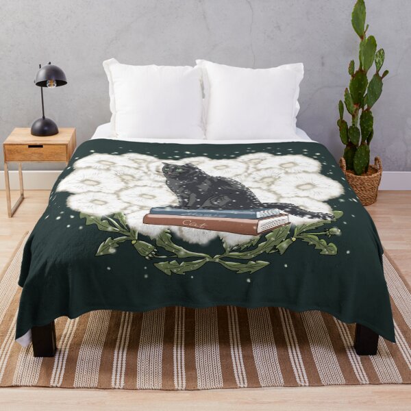 Item preview, Magic Cat Cottagecore Dandelion Art - Celestial Black Cat & Vintage Books designed and sold by LeshanArt.