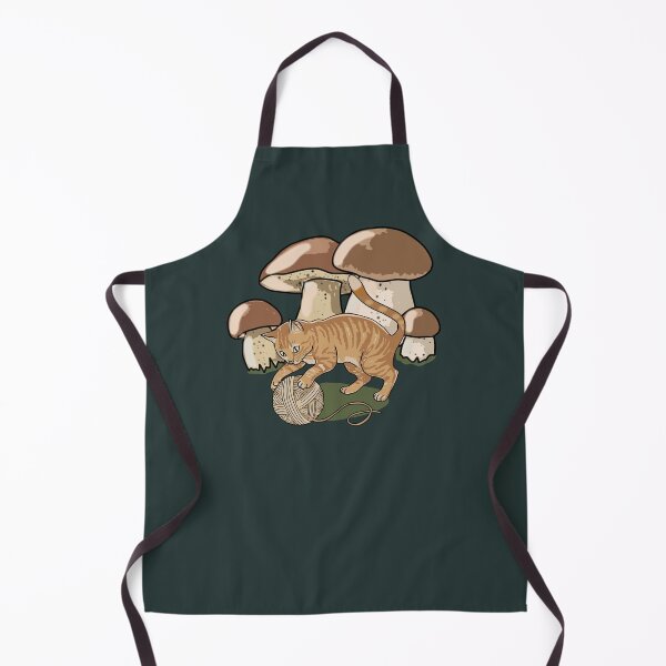 Item preview, Cottagecore Cat with Yarn Ball and Mushrooms Aesthetic Illustration designed and sold by LeshanArt.