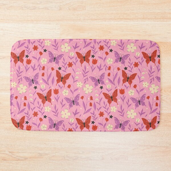 Item preview, red and pink butterflies and flowers on a pink background. designed and sold by burbura.