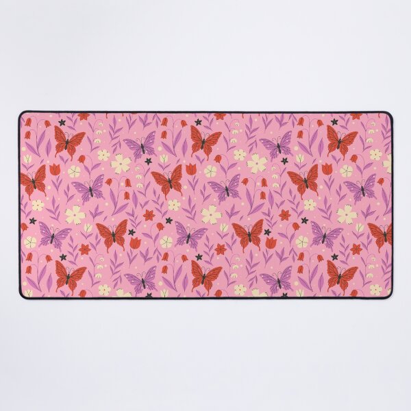 Item preview, red and pink butterflies and flowers on a pink background. designed and sold by burbura.