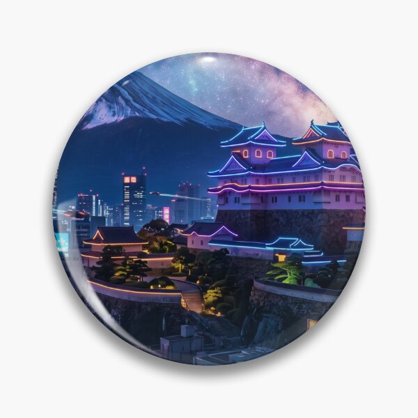 Item preview, Cyberpunk Japanese Castle in Neon Night City designed and sold by Zen Motif Japan.