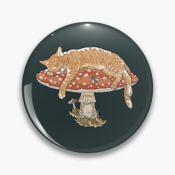 Item preview, Cottagecore Cat Sleeping on Mushroom Amanita Fly Agaric designed and sold by LeshanArt.